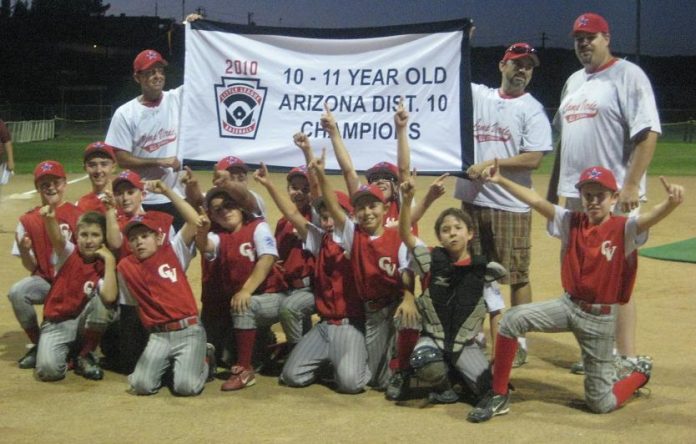 The Camp Verde All-Stars, ages 10 to 11, gather to take a photo after claiming the District 10 championship after defeating the Verde Valley All-Stars on Saturday, July 3, 19-5. Camp Verde finished the District 10 Little League All-Star Tournament with a 4-1 record. The Camp Verde All-Stars, ages 10 to 11, gather to take a photo after claiming the District 10 championship after defeating the Verde Valley All-Stars on Saturday, July 3, 19-5. Camp Verde finished the District 10 Little League All-Star Tournament with a 4-1 record.