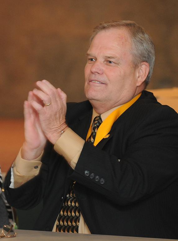 Supreme Governor of the Loyal Order of Moose, George McCullough, applauds the accomplishments of members of Moose Lodge 1449 during a visit to the Clarkdale lodge Friday, July 23.