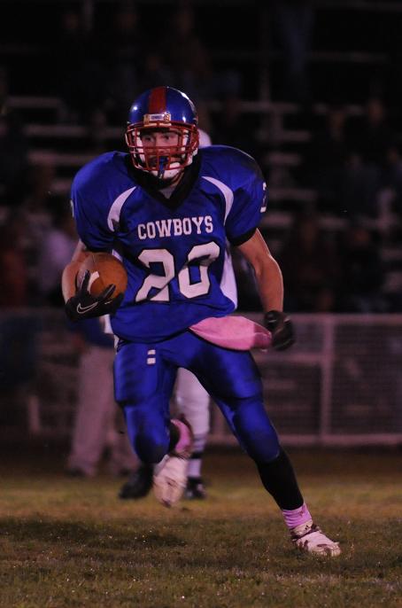 Junior Kody Rayburn looks to find an opening in a game Oct. 22 against Valley Christian High School. Rayburn had seven carries for 25 yards and a touchdown Friday, Nov. 5, against Pusch Ridge Christian Academy in a 35-7 win.