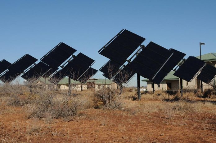 A solar panel array at the Verde Ranger District tracks the movement of the morning sun Saturday, Jan. 8. The installation of the panels was one of the more unusual building projects which took place in Camp Verde in 2010.