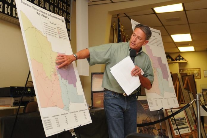 Yavapai County District 3 SUPERVISOR Chip Davis informs the Mingus Mountain Republican Club of his preference for Yavapai County redistricting Map C on Tuesday, June 14.