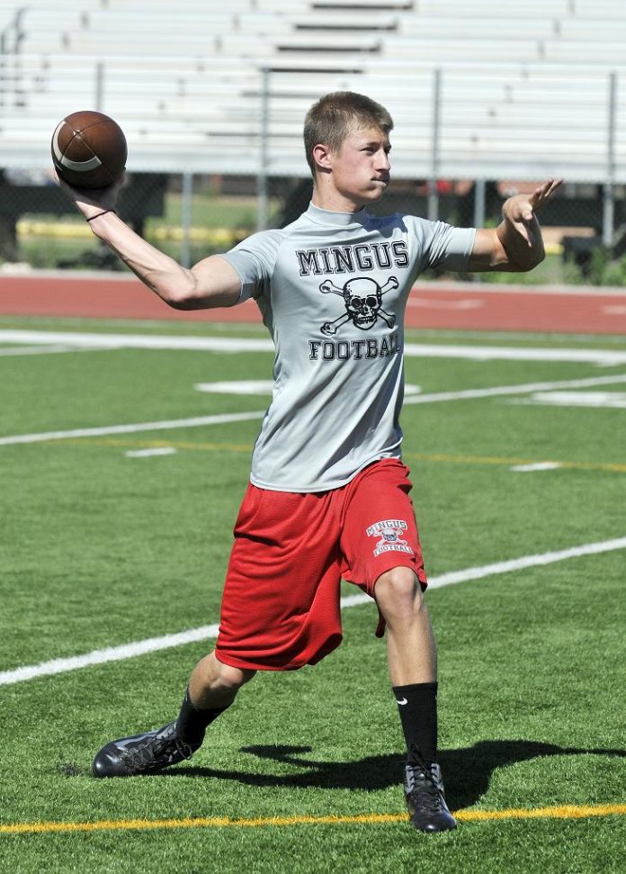 Luke Simmons looks to throw to an open receiver downfield Saturday, June 25, at a seven-on-seven tournament in Sedona.