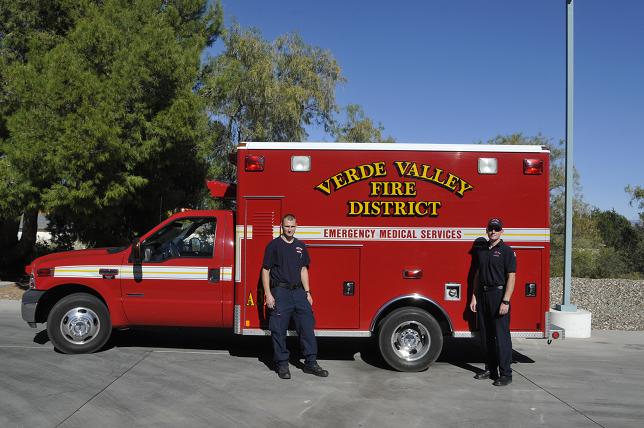 Reserve Firefighter Patrick Wiatrolik, left, and Firefighter Paramedic Ivan Anderson work at the Verde Valley Fire District’s Station 31 in Cottonwood. The district is still looking for a location for a new fire station after one proposed for the Amante neighborhood near Verde Santa Fe in Cornville, a location roughly centered between Stations 31 and 32, which would have helped give the district better coverage, did not receive enough votes of support from Amante residents.