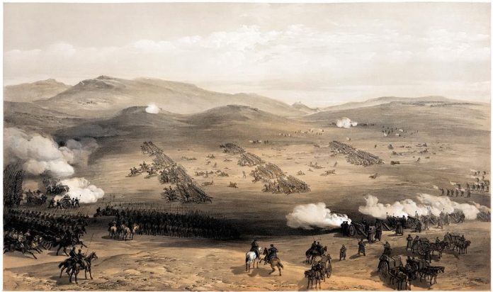 During the Crimean War's Battle of Balaclava on Oct. 25, 1854, the British Army's light cavalry brigade under command of Lord Cardigan was ordered to pursue a retreating Russian artillery battery near the front lines, but due to a miscommunication, the brigade was instead sent on a frontal assault into a well-defended battery across the field and suffered major casualties in the attack and retreat. The charge was the subject of the poem 'The Charge of the Light Brigade' by Lord Alfred Tennyson, published six weeks later.