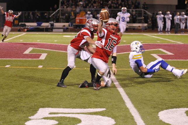 Marauders Tanner Caron picked off a Prescott pass early in Mingus 27-3 trouncing of the Badgers on Friday, Nov. 1 in Cottonwood.