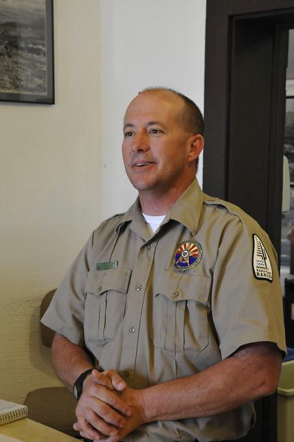 Born and raised in Tucson, Robert Jennings worked as a contractor, but after having surgery to remove a kidney tumor, he said he was looking for something a little less strenuous. Jennings and his wife, Lauren, decided to move to Camp Verde, where Lauren’s mother already lived. Today, Jennings wears an Arizona State Parks uniform as he greets visitors and helps out with other work at Fort Verde State Historic Park.