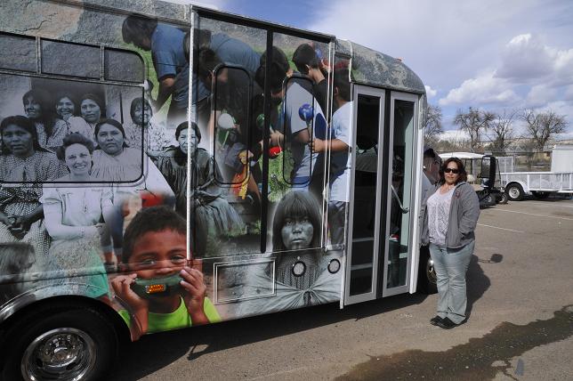 Yavapai-Apache Transit manager Diana Bonnaha stands alongside one of the Nation’s new buses, which will ferry people from Clarkdale to Camp Verde, and are scheduled to be in operation starting Monday, March 31.