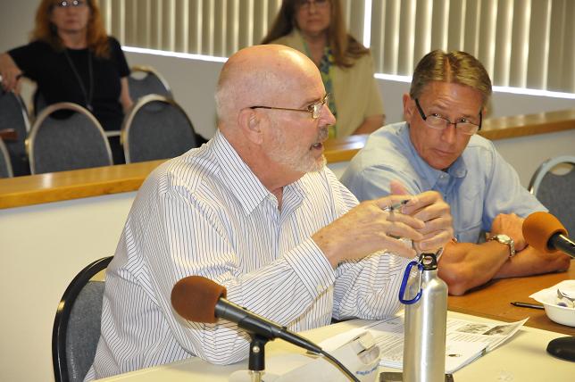 Doug Von Gausig, mayor of Clarkdale, left, speaks next to Yavapai County District 3 Supervisor Chip Davis at the water committee meeting on May 21. Von Gausig reported that the two new Verde River parks have been open for two weeks, and on Wednesday, June 18, the Tapco site will be open to vehicular traffic.