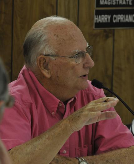 Camp Verde Mayor Charlie German leads the town meeting held on June 11. One of the issues on the table was appointing members of the council to join a board formed to help govern Yavapai College. The board will consist of other town officials from the Verde Valley.