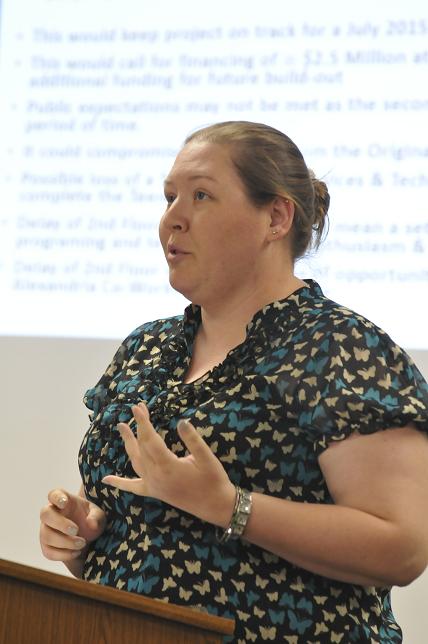 Dianna Manasse, youth services librarian at Camp Verde Public Library, speaks about the new library building at the Town Council meeting on June 11. Manasse is in favor of the original two-story design for the building, while many others in town feel it is not in the budget, referring to it as a “Taj Mahal.”