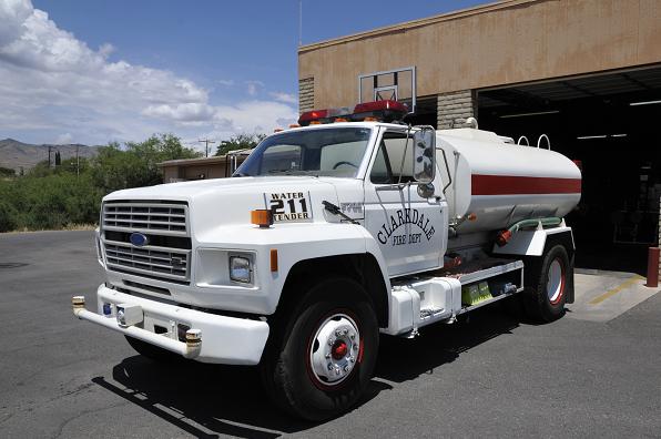 Clarkdale Fire District received a grant to purchase a new water tender. The current tenders, above, are 27-year-old converted water tankers. The new tender, with a price tag of $221,760, is specifically designed for fighting fire, and will replace both of the old units.