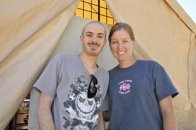 Camp Verde Fire District Auxiliary President Diane Gillespie stands with Camp Verde High School junior Jared Bucey on the closing day of Fort Verde Days. Bucey had a heart transplant as an infant, and not long ago, he was diagnosed with post transplant lymphoproliferative disease, requiring him to undergo chemotherapy. The CVFDA recently held a charity ball that raised thousands of dollars to help Bucey and another family in need.