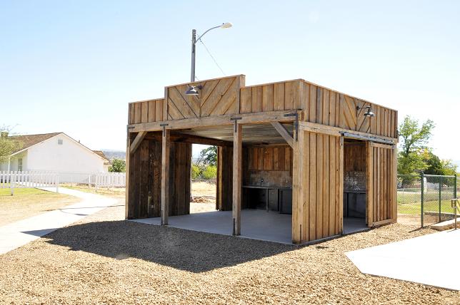 Situated between the Town Ramada and Fort Verde sits the new All Purpose Building, originally conceived as a cookhouse for events. The structure, built by the “Old Guys,” is constructed largely from reclaimed timber and stylistically mirrors the Ramada.