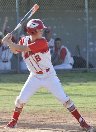 Senior Gage Benevento readies before batting a solid single for Mingus Union High School during an 11-2 loss Monday, April 27, to Northwest Christian High School. Benevento took over for freshman Tyler Kelly when the Marauders were down, 4-1, in the fourth inning.