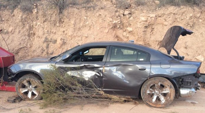 Yavapai County Sheriff’s Office deputies removed the stolen Dodge Charger from the Verde River. The vehicle was one of two involved in an alleged kidnapping reported early Friday, Feb. 19. The “kidnapping” victim, Virginia Ann “Samantha” Reyes, was safely located and faces car theft charges along with the other suspect, Charles Fitzpatrick.