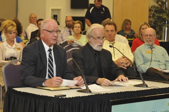 The Verde Valley Board Advisory Committee President Paul Chevalier, right, and Vice President Bill Regner addressed the Yavapai College District Governing Board on Sept. 13. The YCDGB voted to suspend the Verde Valley Board Advisory Committee with a 3-2 vote.