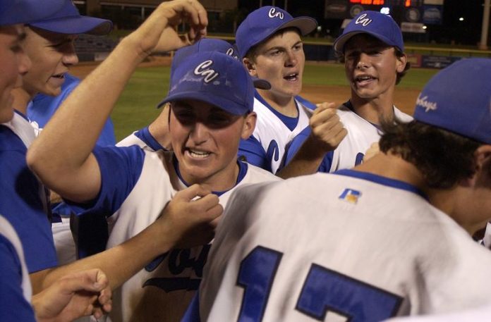 senior mike boler celebrates after his team beat Valley Christian Academy in the 2A conference state semifinals May 14. Boler was selected as a first-team All-Region performer as well as an All-State selectee.