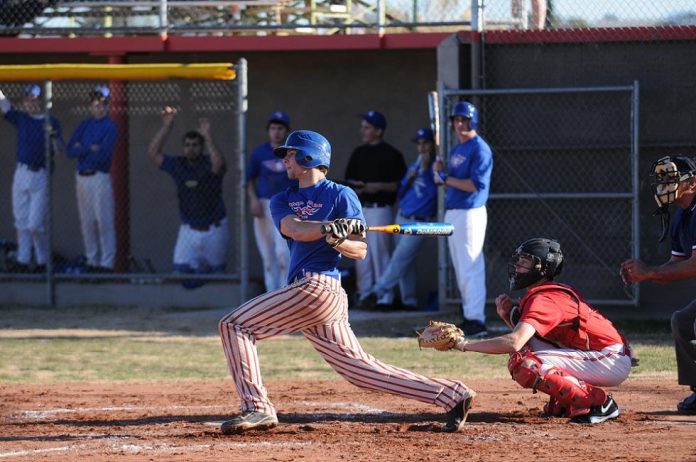 Tanner Rezzonico hits one to the outfield during a preseason scrimmage against Mingus Union High School on Feb. 22. Rezzonico is one of the few returning starters from last year’s state championship run.