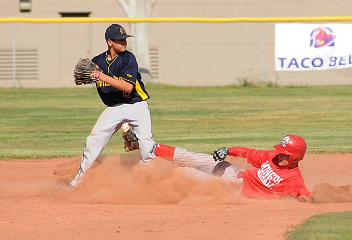 Luke Sanders goes sliding into second base during a game earlier this season. Sanders and the rest of his Mingus Union High School baseball team have won nine in a row, including a 4-2 upset victory over No. 4 Douglas High School in the first round of the 4A-II conference state baseball tournament Saturday, May 7. The Marauders are 16-13 overall this season.