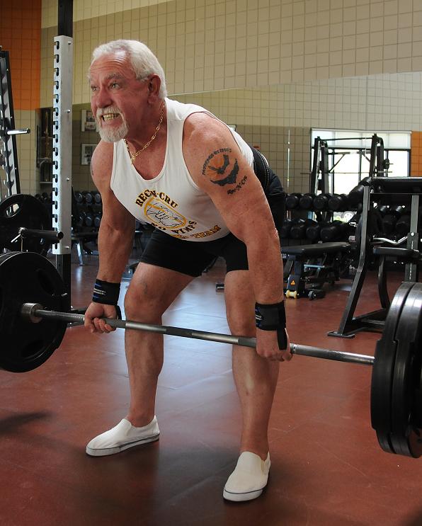 Tim McKeever, founder of the Rec-N-Cru power-lifting team demonstrates his favorite event, the dead lift, at the Cottonwood Recreation Center on May 5. McKeever, a Vietnam War combat veteran, said he would like to introduce other veterans to the positive influence power lifting has had on his life.