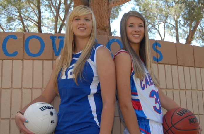 Katie Wilson, left, and Amanda Showers will enter the upperclassman stage of their high school careers in the fall when they become juniors, which is bad news for anyone playing against them in volleyball, basketball or in track and field. The girls have already earned multiple All-Region and All-State awards and the sky is the limit for them in the next two years.