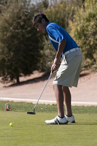 Sophomore Vance Tewawina lines up a putt during competition last season. Camp Verde High School head golf coach Chris Fuller expects Tewawina to compete for a spot in the Division III state tournament this season. The Cowboys opened spring play at Verde Santa Fe Golf Course against Sedona Red Rock and Bagdad high schools Tuesday, March 4.