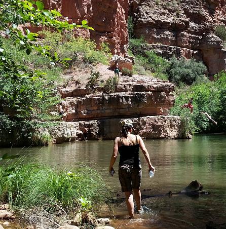 Parsons Spring along the Verde River in Sycamore Canyon is about a 3.7-mile hike, most of which is shaded, with a couple of water crossings. The water is deep enough to allow diving from the high cliffs of the canyon.