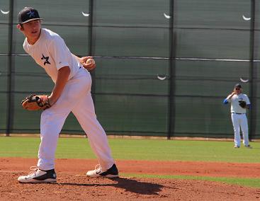 Tyler Kelly, an incoming freshman to Mingus Union High School, hopes to pitch to sophomore Marauders catcher William "Gus" Henley when the two play together at the U.S. Specialty Sports Association All-American baseball tournament Thursday, July 31, in Orlando, Fla.