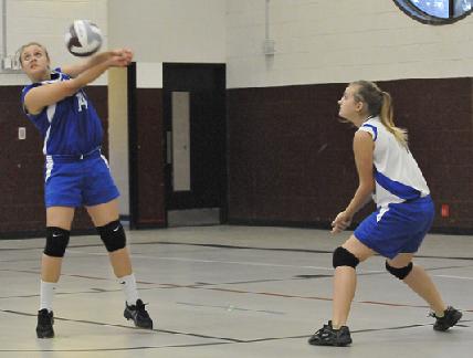 Eighth-grader Carlee Oesterreich bumps a ball deep in the zone for Camp Verde Middle School during its win over Pine Strawberry Elementary School in the Cowboys’ opening match of the Verde Valley Conference tournament. The Cowboys would finish fourth after four matches in two days.