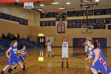 Senior guard Gerlaura Vaughn shoots free throws after being fouled near the end of Camp Verde High School’s 52-13 win over Mayer High School in the opening round of the Yvonne Johnson Memorial Shootout at CVHS. The girls basketball team will play at Mayer at 5:30 p.m. Thursday, Jan. 8.