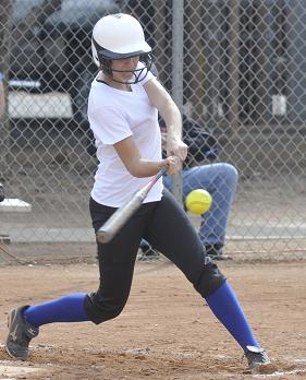 Sophomore Kayla Hackett swings hard for a solid hit for Camp Verde High School. Hackett had two hits Feb. 28 in a 9-3 win over Willcox High School to take first place at the Sun Blast Tournament in Anthem.