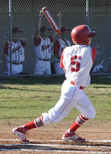 Junior Tristan Clark makes contact, ripping the ball into the outfield. The Mingus Union High School baseball team won its home game against Payson High School, 9-4.