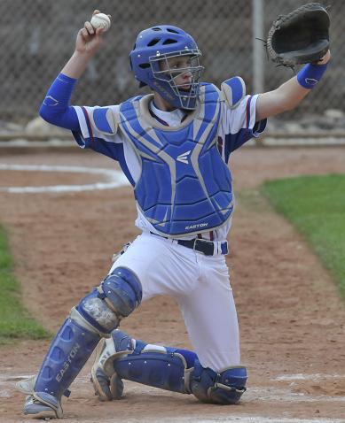 Sophomore catcher Easton Braden hauls in a pitch from Camp Verde High School pitcher Logan Conrad during the Cowboys' home loss to Wickenburg High School. The Cowboys returned to the plus side of .500 with a doubleheader sweep Saturday, March 28, at Williams High School.