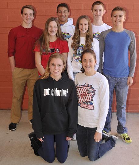 The Mingus Union High School swim teams' seasons have come to a close after the Marauders fielded two finalists Nov. 7 at the Division II state championships. Front row, from left, are sophomore Skylar Mohr and senior Emily Dorris; middle row, from left, are freshman Hannah Arwine, freshman Rylie Burke and freshman Dallin Gordon; back row, from left, are senior Caleb Furey, senior Sean Williams and freshman Fletch Fangman.