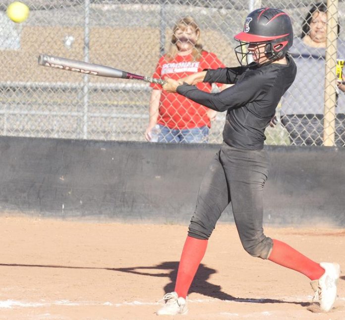 Freshman Maddie Bejarano goes to bat for the Mingus Union High School softball team. The Marauders hosted Camp Verde High School in a scrimmage Feb. 19.