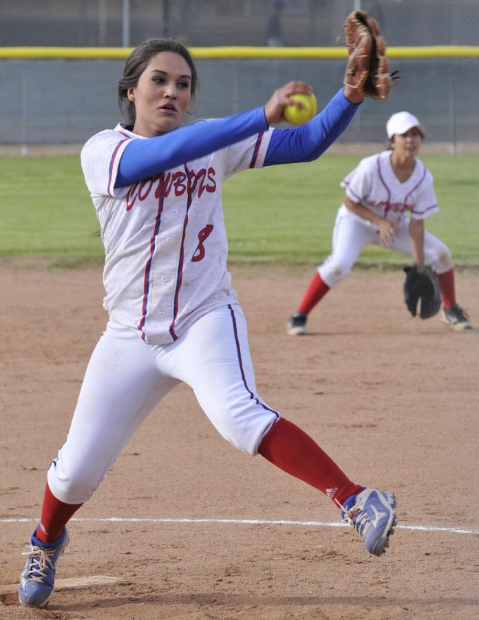 Camp Verde High School senior Taya Smith, sporting the new CVHS softball jersey, pitched her second perfect game of the season last week. The game was played at home against the Hopi Lady Bruins.