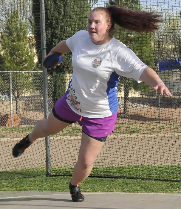 Senior Alyssa Watkins practices her discus at Camp Verde High School. Watkins won the Division IV title in the event Saturday, May 7, at Mesa Community College. She will go after the new school record in her final meet Thursday, May 12, at the Arizona Meet of Champions in Phoenix.