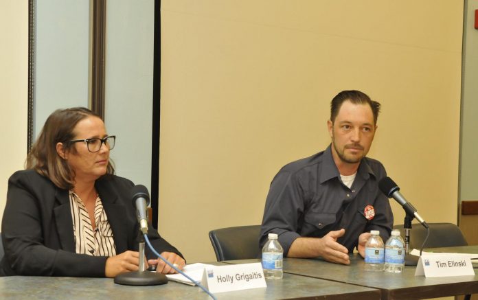 Holly Grigaitis and Tim Elinski are each running for mayor of Cottonwood, along with City Councilman Terence Pratt. Elinski and Grigatis spoke at a mayoral candidate forum on July 20 at the Cottonwood Recreation Center. Forum moderators read a statement from absent Terence Pratt.