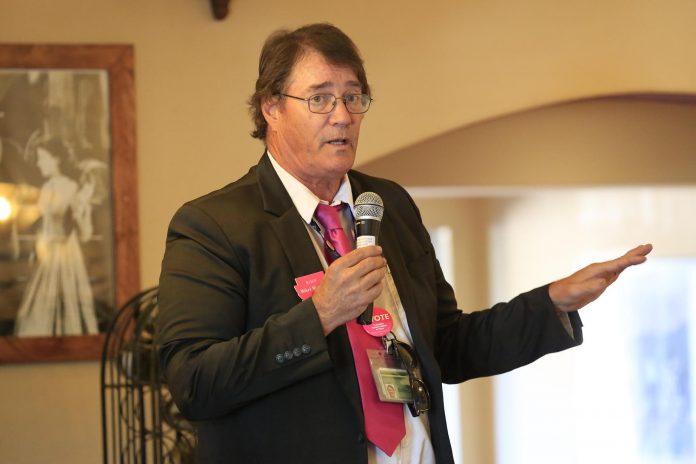 Mikel Weisser talks to members of the Democrats of the Red Rocks during a breakfast meeting at Olde Sedona. Weisser discussed his campaign for the U.S. House District 4 seat as well as his support for Proposition 205, which would legalize recreational marijuana.