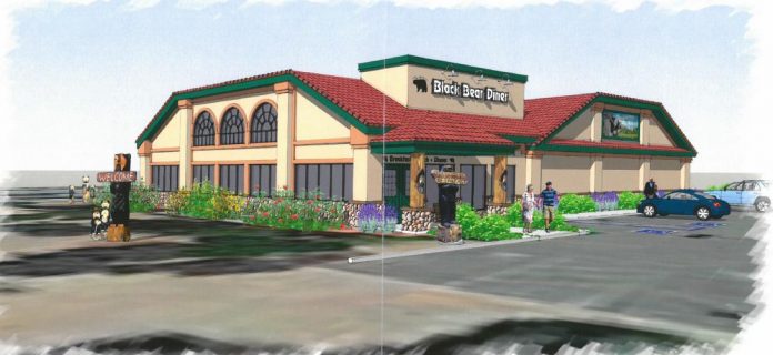 The proposed design for Black Bear Diner features a remodeled exterior for the former Sizzler Steakhouse building. According to Black Bear Diner, the restaurant is expected to open in February.