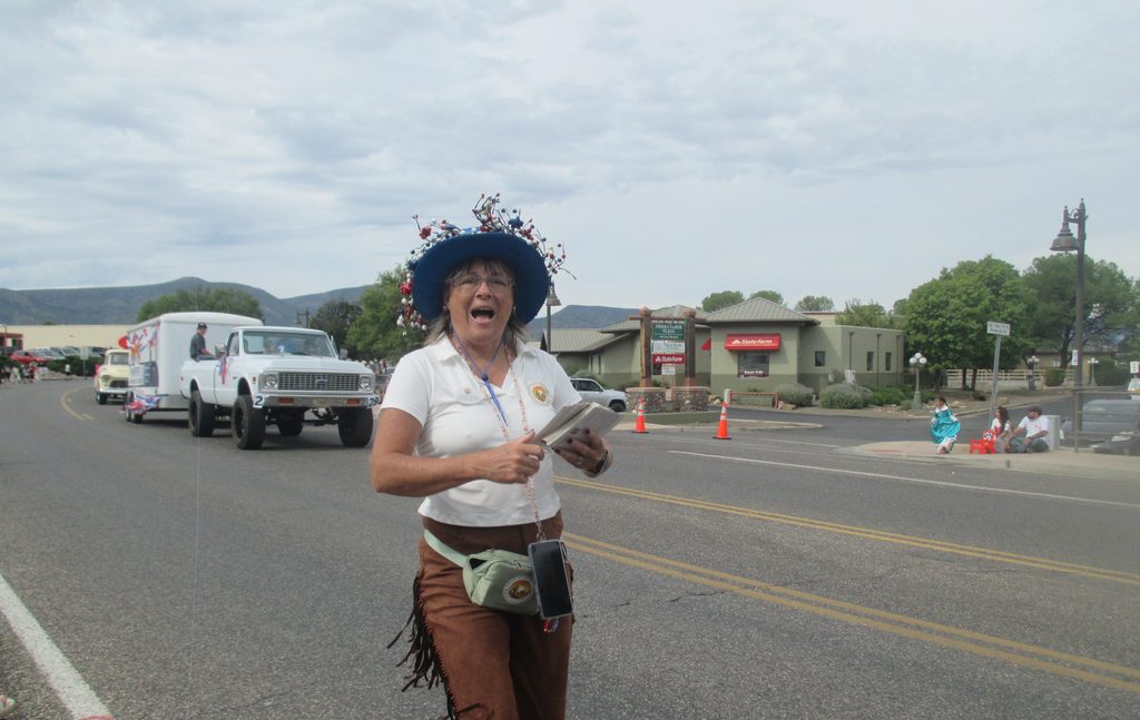 Arizona State Senator District 1 Democratic candidate Christine Dargon walks down Finnie Flat Road at the 70th Annual Fort Verde Parade on Saturday, Oct. 10, 2026.